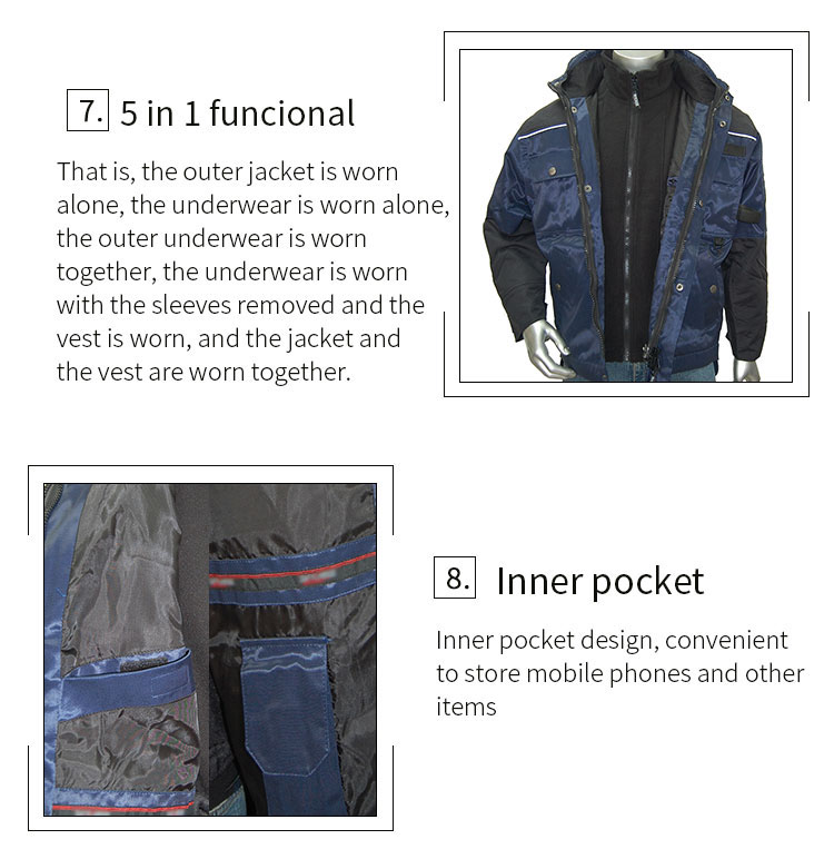 Mens Reflective Workwear With Multi Pocket Detachable Sleeve Durable Rough Workwear Windproof Water Repellent Padded Jacket mens heavy duty short workwear