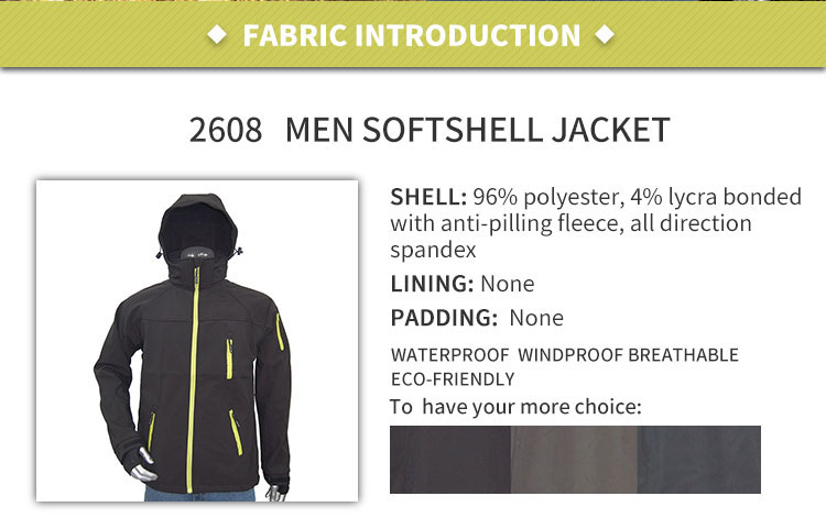 Mens Softshell Jacket With Detachable Hood Spandex Inner Cuff Windproof Waterproof Breathable Outdoor Sport Jacket