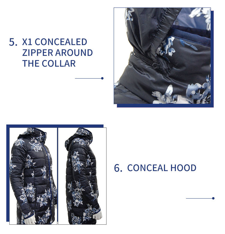 Womens Digital Printing Puffer Jakcet Winter Warm Jacket Custom Printing Down Jacket With Concealed Hood lightweight cozzy parka puffer overcoat