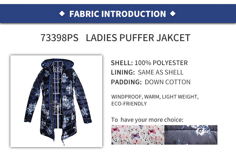 Womens Digital Printing Puffer Jakcet Winter Warm Jacket Custom Printing Down Jacket With Concealed Hood lightweight cozzy parka puffer overcoat