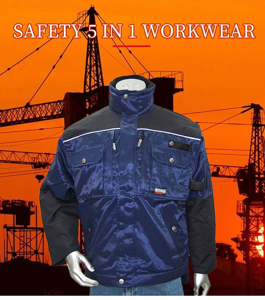 Mens Reflective Workwear With Multi Pocket Detachable Sleeve Durable Rough Workwear Windproof Water Repellent Padded Jacket mens heavy duty short workwear