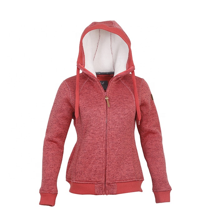 European Style Fashion Woman Outdoor Knitted Sherpa-bonded Hoodies Plus Size Hoodies Outdoor Sport Jacket Winter Thick Warm Jacket ladies melange sporting hoodies