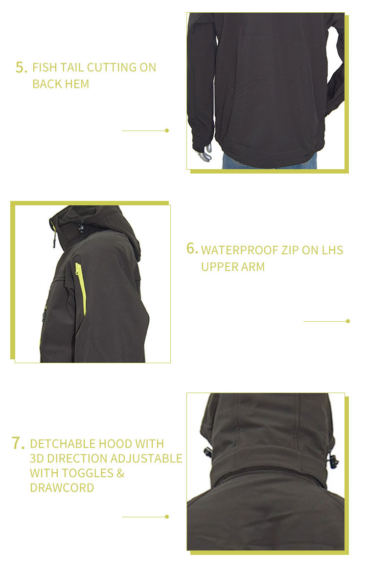 Mens Softshell Jacket With Detachable Hood Spandex Inner Cuff Windproof Waterproof Breathable Outdoor Sport Jacket