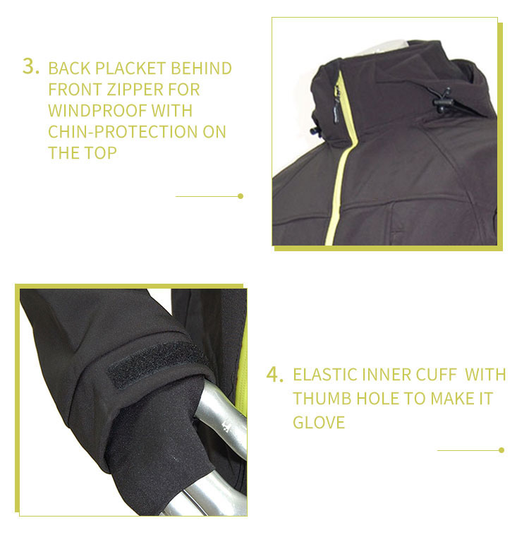 Mens Softshell Jacket With Detachable Hood Spandex Inner Cuff Windproof Waterproof Breathable Outdoor Sport Jacket