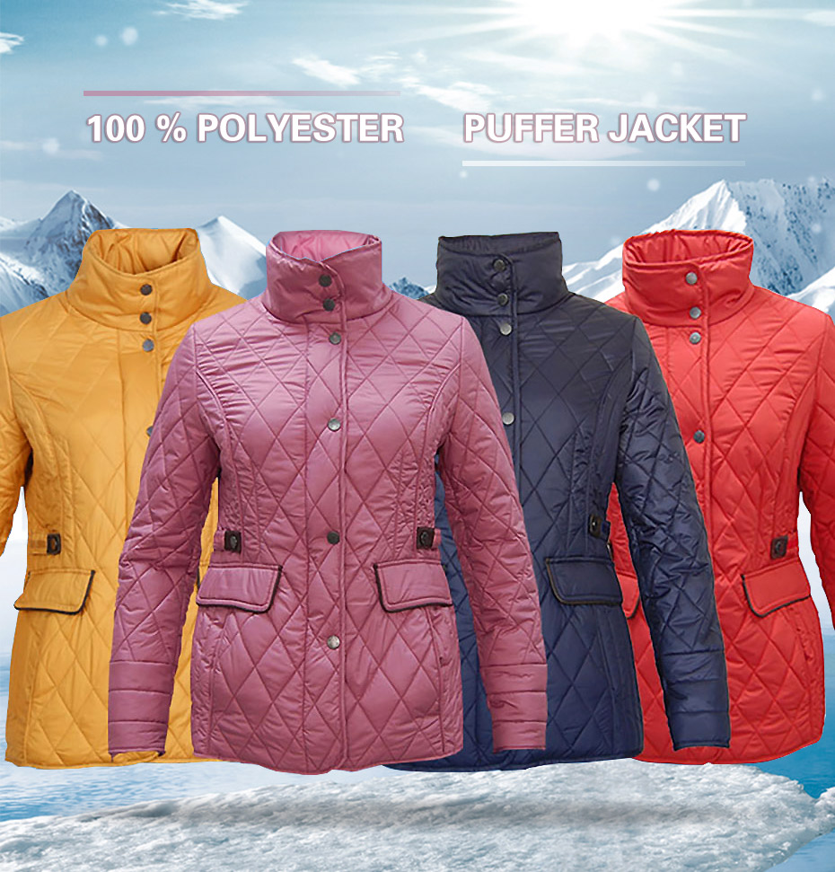 Womens Outdoor Jacket Winter Puffer Coat Quilted Padding Jacket With Waist Belt Oem Fashion Urban Jacket Custom Jacket With Digital Print Lining ladies lightweight puffer jacket