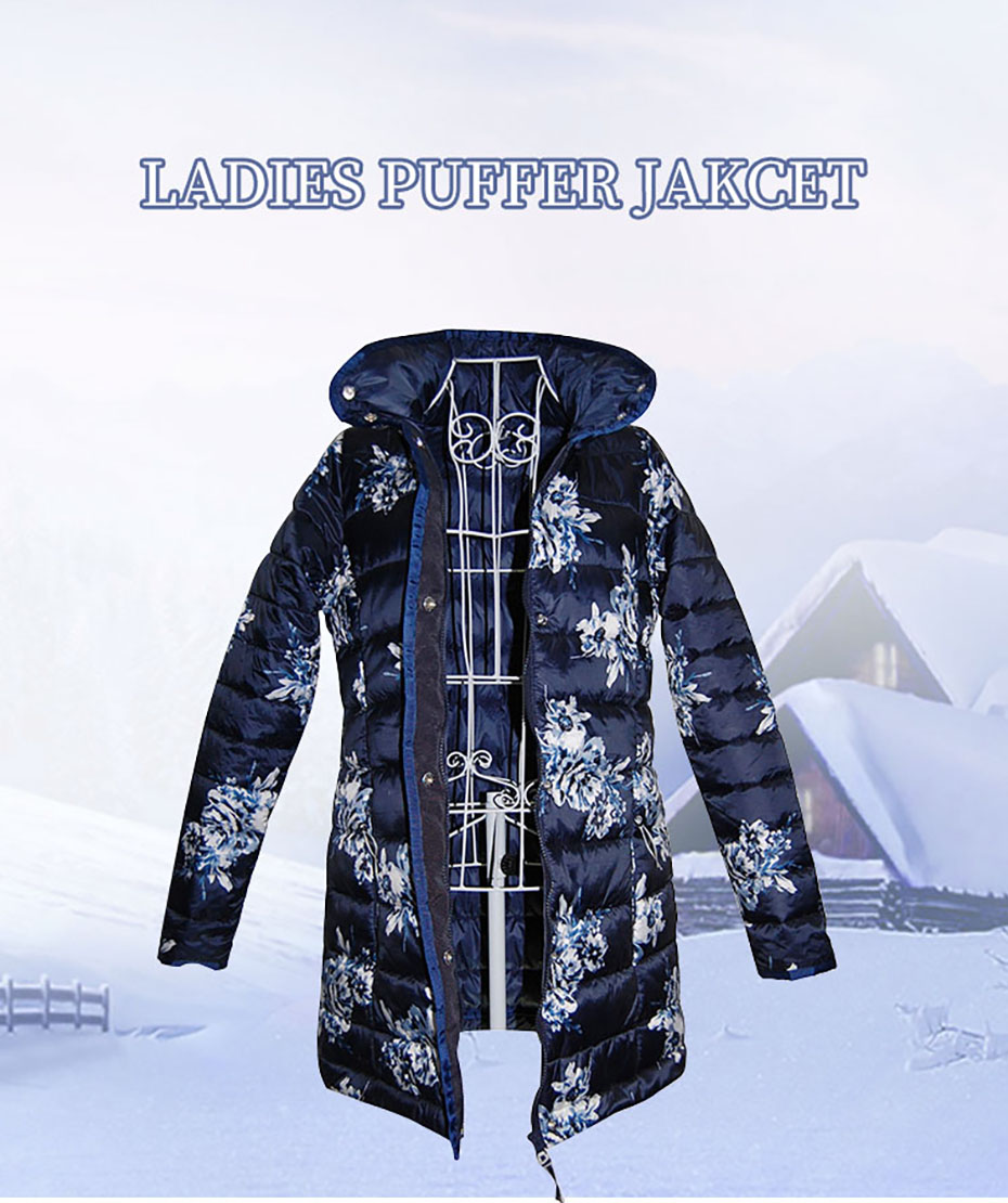 Womens Digital Printing Puffer Jakcet Winter Warm Jacket Custom Printing Down Jacket With Concealed Hood lightweight cozzy parka puffer overcoat
