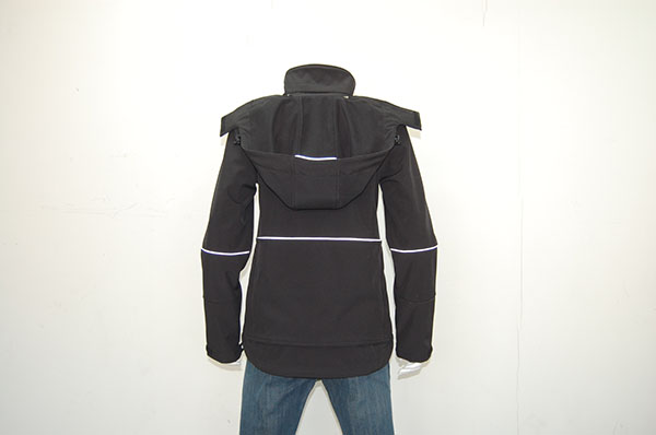 Custom Ladies Sublimation Black Softshell Jacket With Reflection Womens Outdoor Softshell Jacket With Detachable Hood ladies outdoor softshell walker coat
