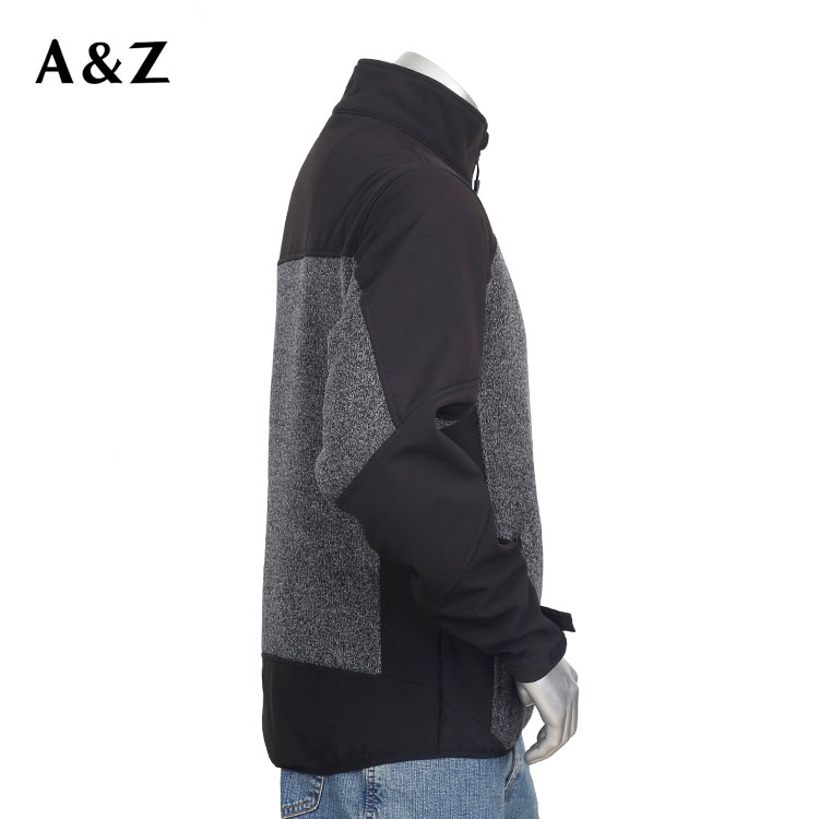 Mens hybrid jacket Knitted Melange shell full Zip Jacket with Reinforcement Patch on Sleeve And Sideseam outwear and workwear