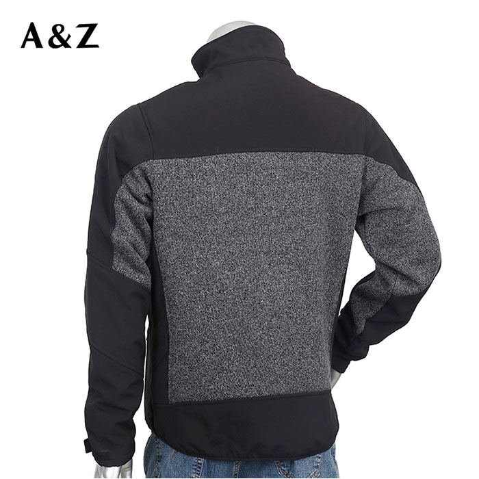 Mens hybrid jacket Knitted Melange shell full Zip Jacket with Reinforcement Patch on Sleeve And Sideseam outwear and workwear