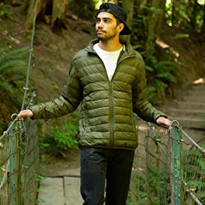 Mens Nylon Puffer Jacket Zip Up insulated lightweight coat with elastic cuff